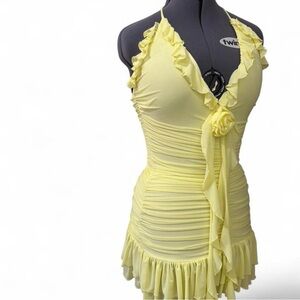 *Windsor* Yellow Ruffled Halter Dress